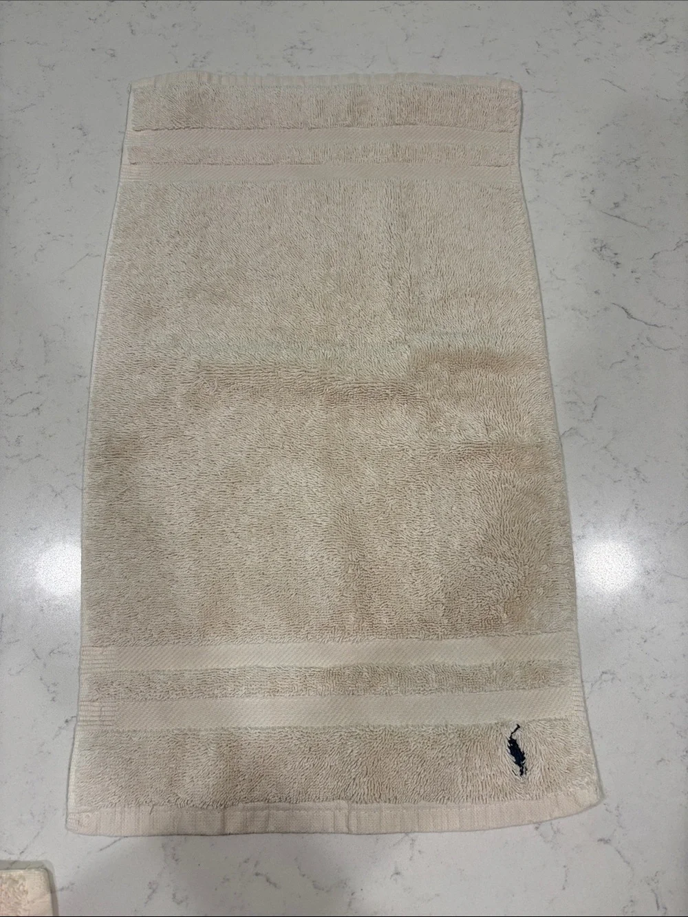 Ralph Lauren Beige Hand Towel Trio with Navy Pony